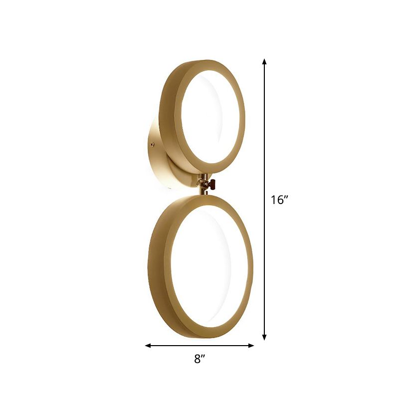 Luz de pared de la pared de anillo de halo blanco Modernista 2 cabezas Lámpara de pared LED de metal para la esquina