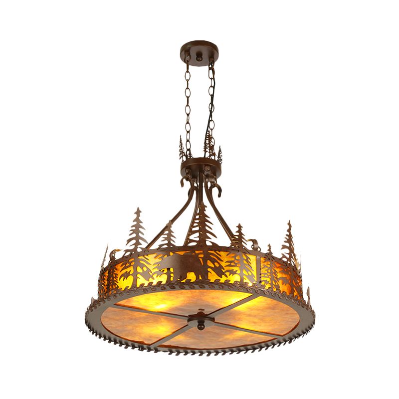 Braun runde Kronleuchterlampe Country Metal 3 Lichter Wohnzimmer hängen Licht mit Baummuster