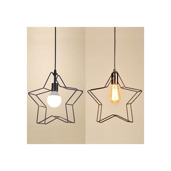 1 Light Star Ceiling Hanging Light Minimalist Black/Bronze Metal Wire Pendant Lighting for Living Room
