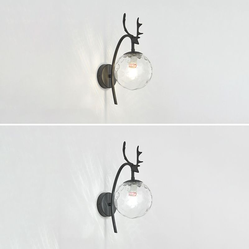 Lámpara de lámparas de apliques de pelota de vidrio de estilo simple Lámpara de pared de asta de una cabeza para dormitorio