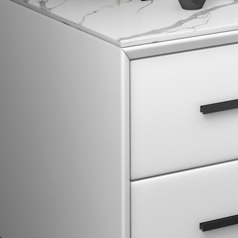 Leather Nightstand with 4 Black Legs Glam Night Table with Drawers