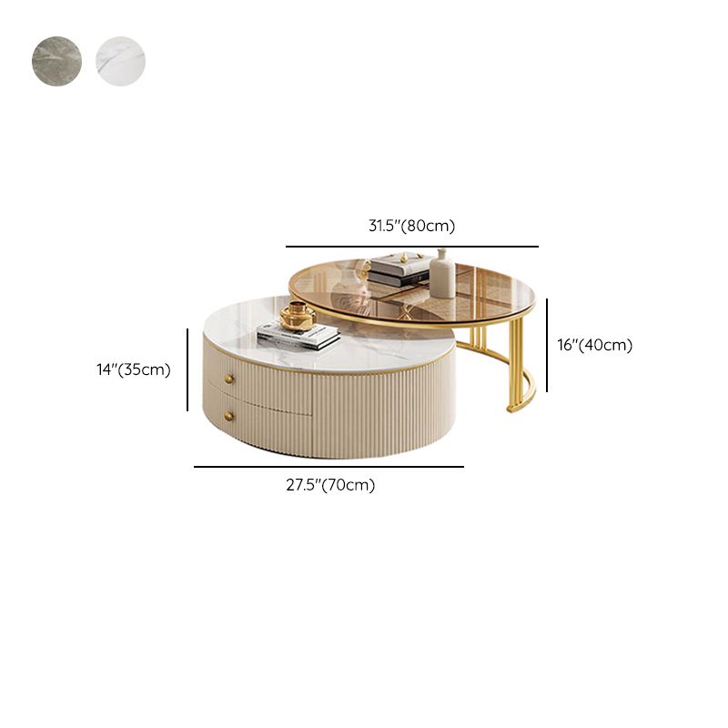 Glam Coffee Table Set Round 2-Piece Coffee Cocktail Table with Drawers
