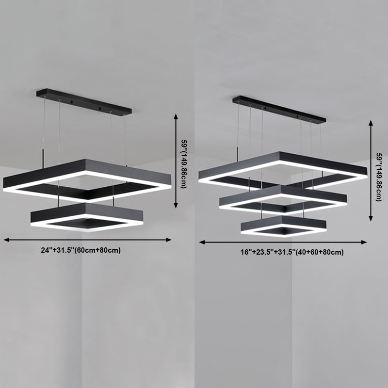 Modern Chandeliers For Dining Room Multiple Squares Pendant Lighting Fixtures in Black Finish