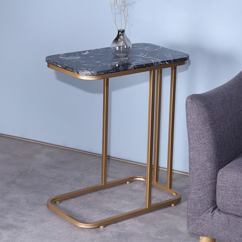 23.62" Tall Marble Top Side Accent Table Metal Frame End Table