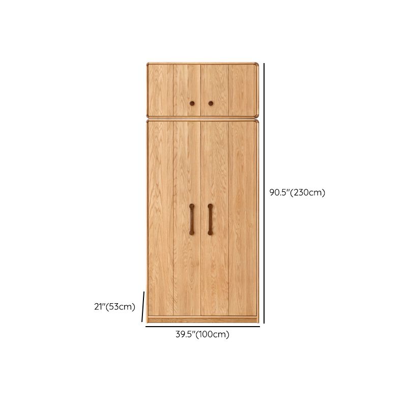 Wardrobe Closet Light Wood Solid Wood Hinged with Drawer with Garment Rod