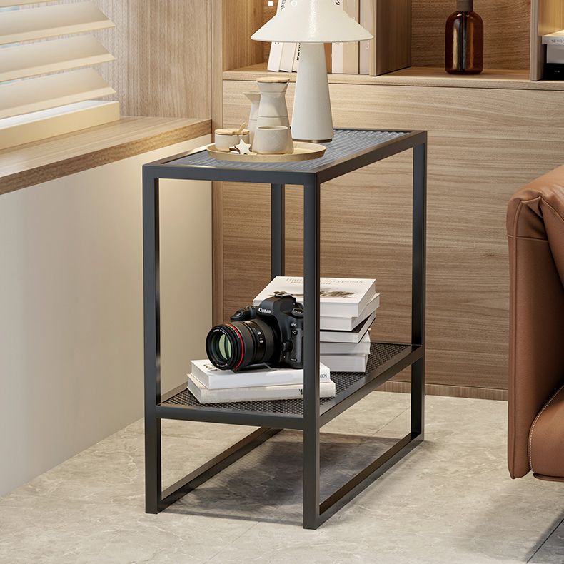 Rectangle Glass Top Side Table 21.65" Tall Metal Frame End Table with Shelf