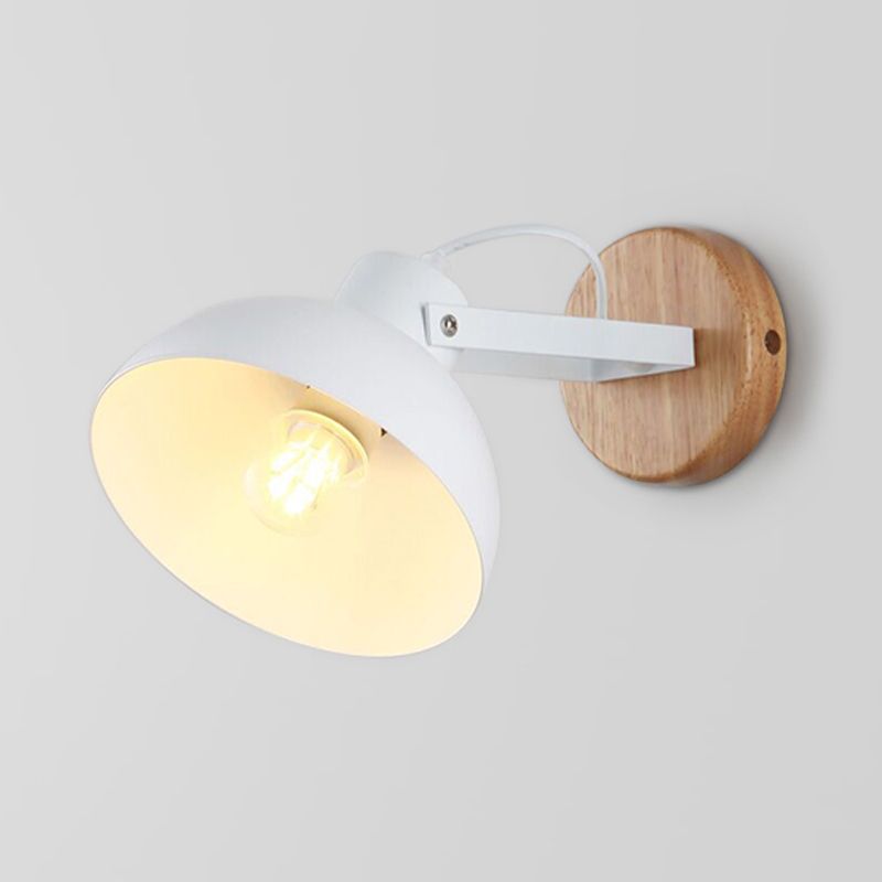 1 tête de bol de bol modernisme modernisme en métal Éclairage luminaire en blanc avec plaque arrière en bois rond