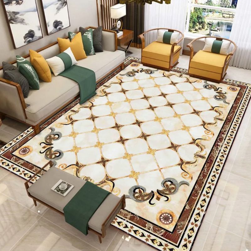 Classic European Style Rug Marble Print Indoor Carpet Polyester Washable Carpet for Home Decoration