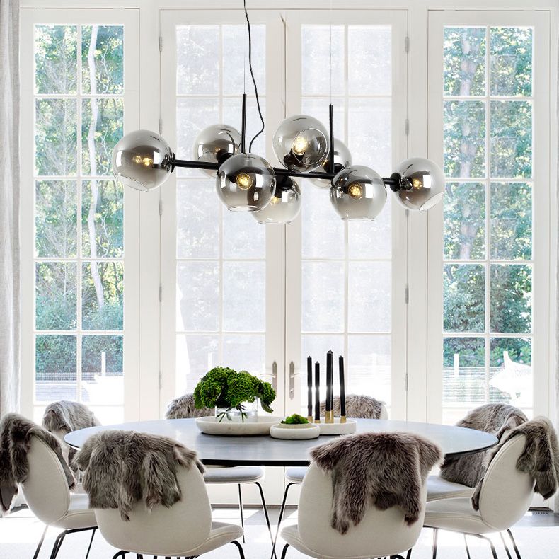 Illuminazione a sospensione in metallo contemporaneo illuminazione sferica a soffitto isola vetro per tavolo da pranzo