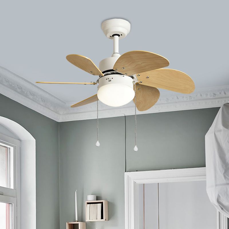 Lámpara moderna de 6 blades semi de iluminación semi flush de 30 "de ancho lámpara de ventilador LED de ancho en beige, control de la pared/cadena de extracción