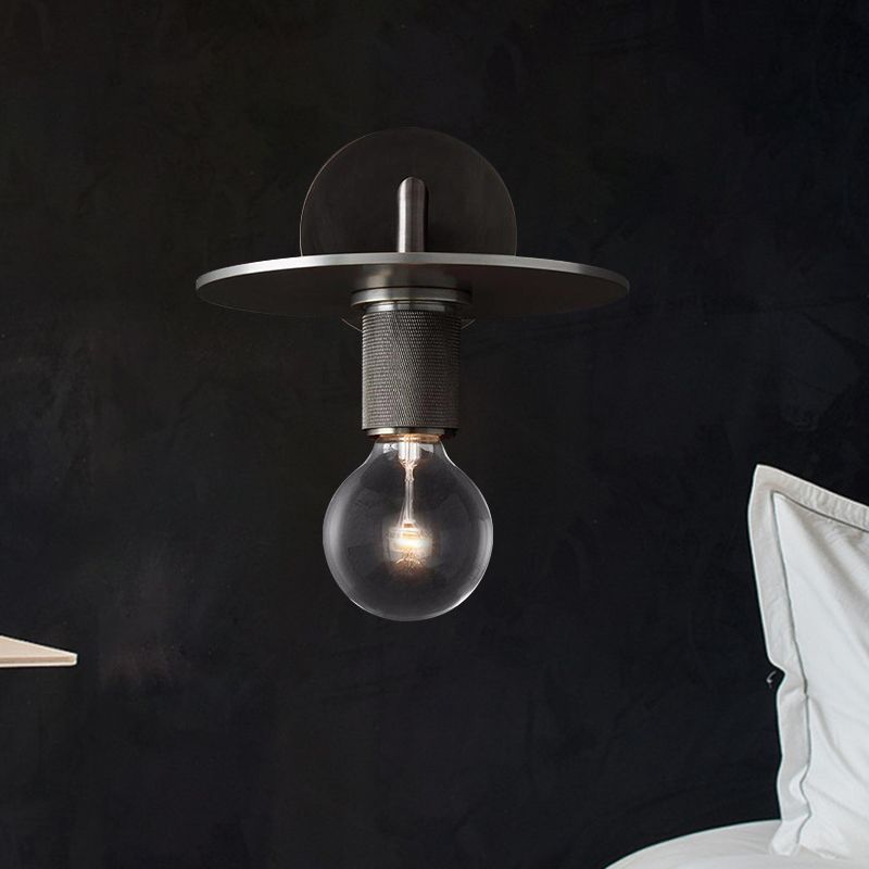 1-Bulb Wall Mount Lamp Simple Exposed Bulb Metal Sconce Ideas in Black/Brass/Chrome with Flat Top