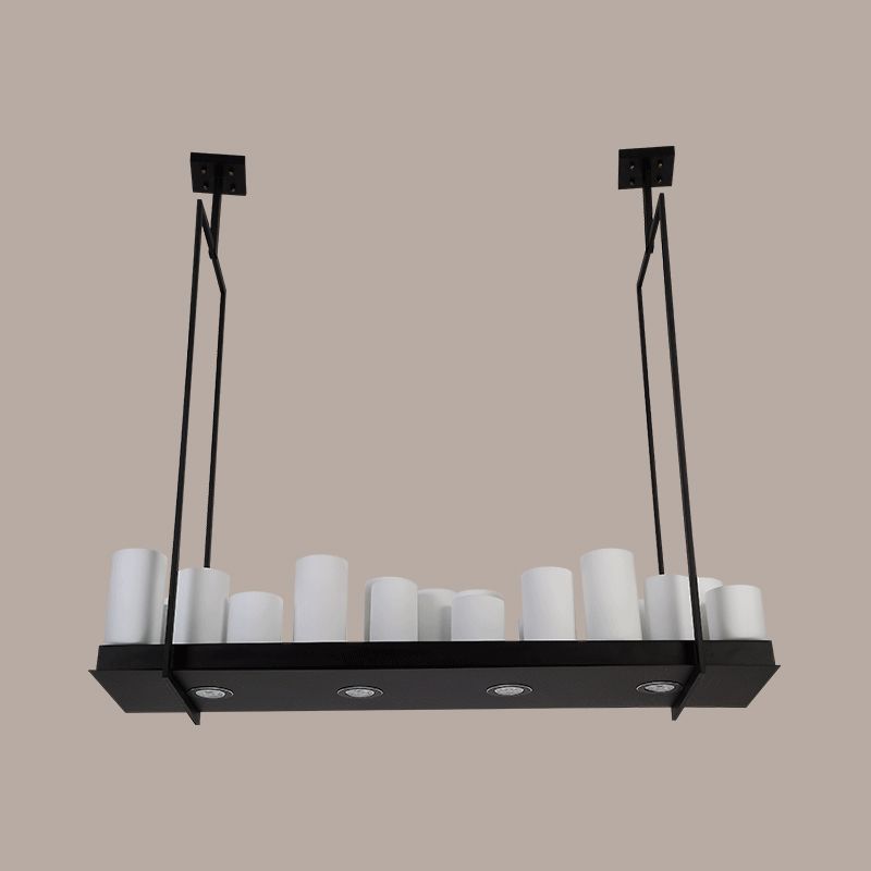 8/12/16 Lights Island Pendant Light Traditional Barrel Frosted Glass Hanging Lamp in Black for Dining Room