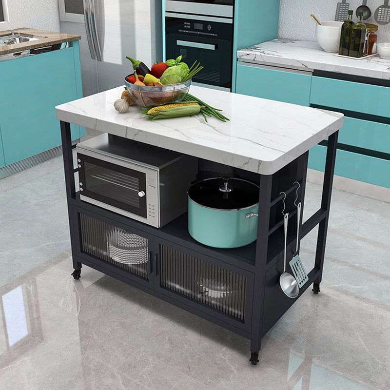 Modern Dining Room Prep Table Rectangular Kitchen Trolley with Storage Cabinet