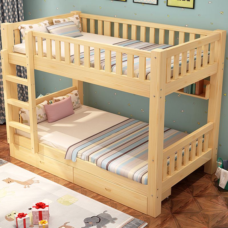 Solid Wood Bunk Bed Contemporary Rubberwood Bed with Headboard