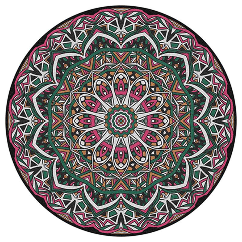Round Multicolor Flower Print Rug Polyester Carpet Retro Anti-Slip Backing Indoor Rug for Bedroom