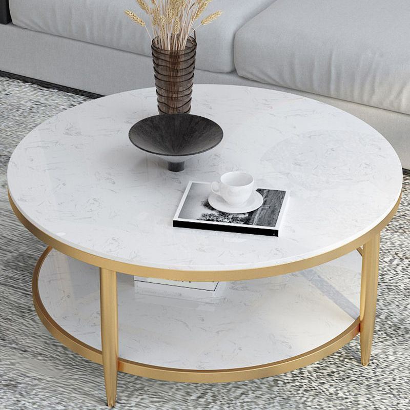 Glam Faux Marble Cocktail Table Four Legs Coffee Table with Storage