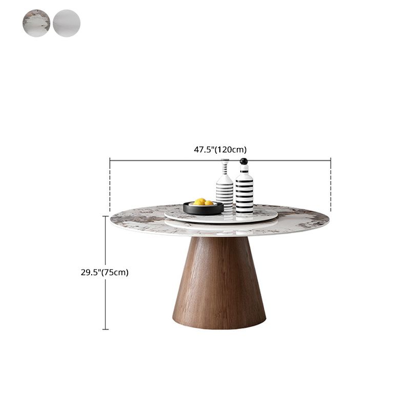 Round Sintered Stone Dining Table Stone Table in White with Pedestal