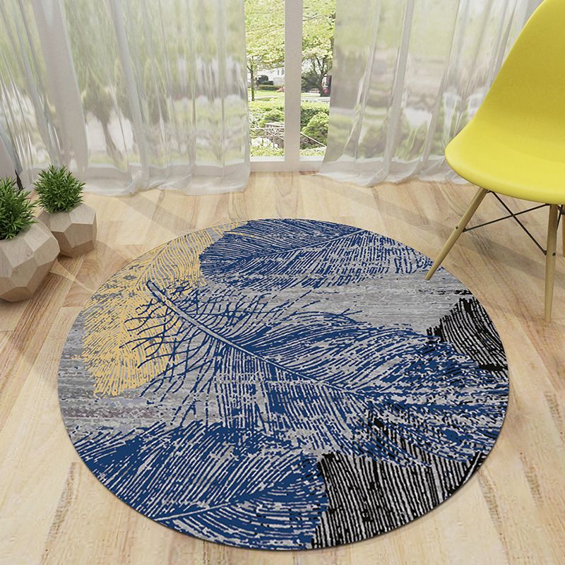 Round Black Tone Bedroom Carpet Bionic Animals Printed Area Rug Polyester with Stain Resistant Rug