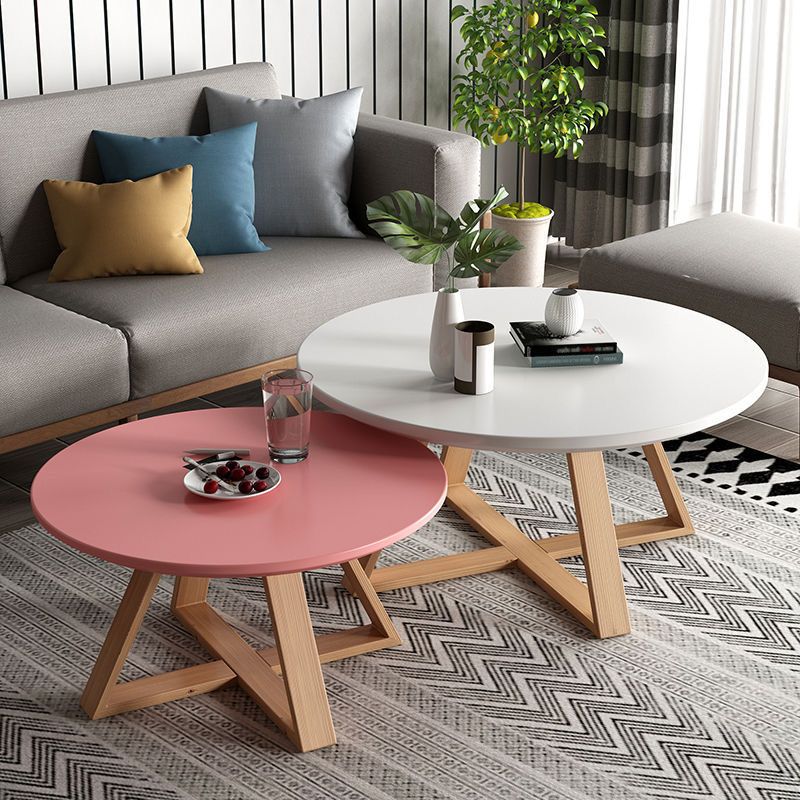 Nordic Style Cocktail Table Multi-color Selection Solid Wood Material Round Coffee Table