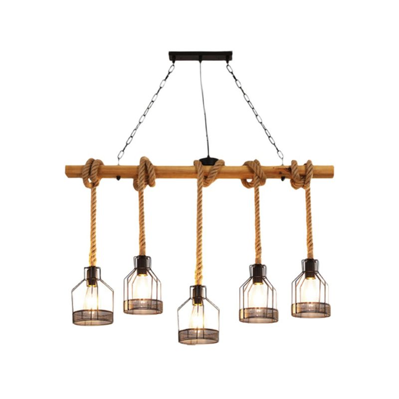 Colgante de isla múltiple de isla de metal industrial múltiple con cuerda natural