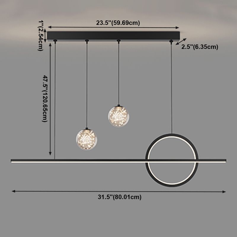 4 Lights de la isla de luz ligera Luces de la isla de vidrio contemporánea en negro
