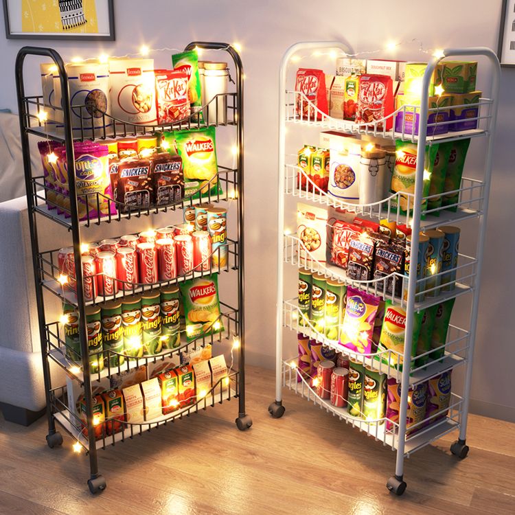 Modern Style Steel Bookcase with Wheels Open Bookshelf for Living Room