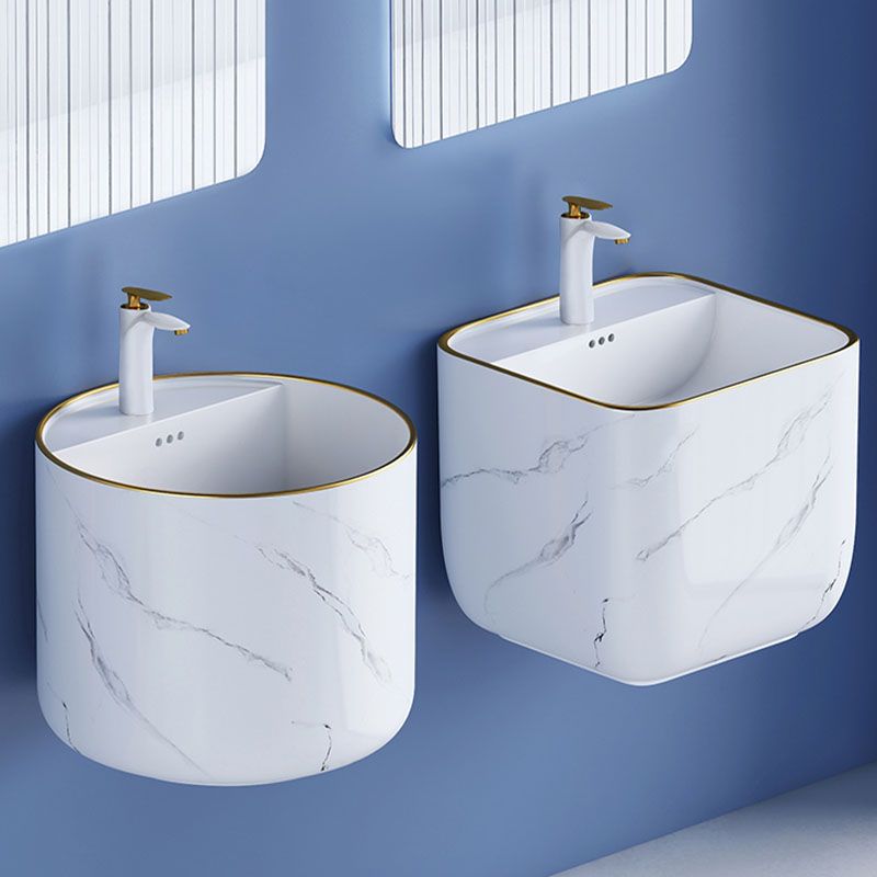 Modern Wall Mount Bathroom Sink Square Porcelain with Faucet Vessel Sink