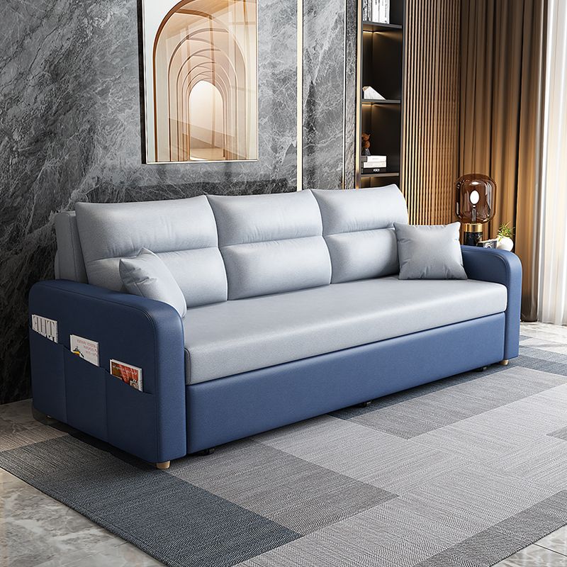 Faux leather Sofa Bed Square Arm Sleeper Sofa, 32.28" Wide in Blu