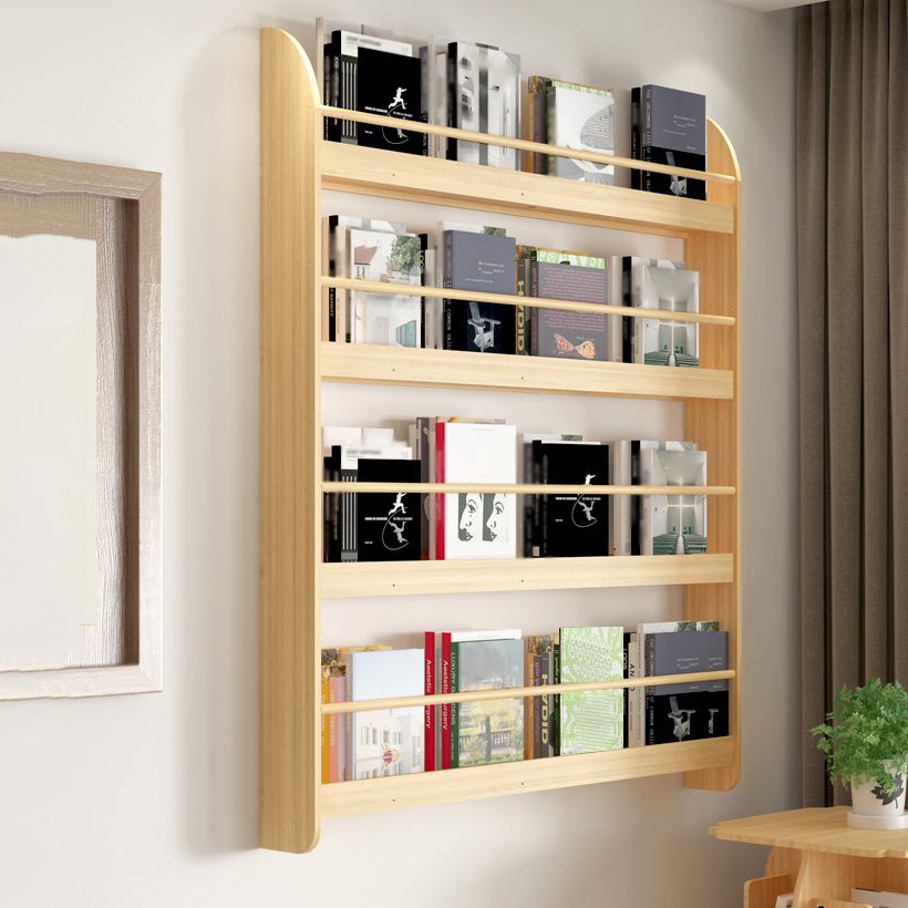 Contemporary Wall Unit Bookshelf Natural Pine Wood Bookcase for Bedroom