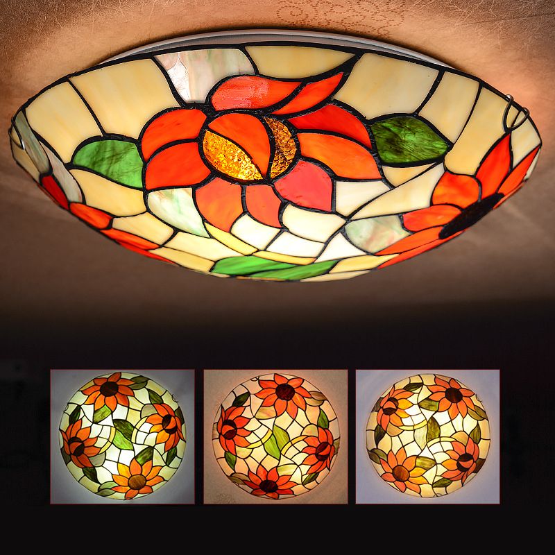 Sunflower Flush Mount Lighting Stained Glass Tiffany Flush Ceiling Light Fixtures