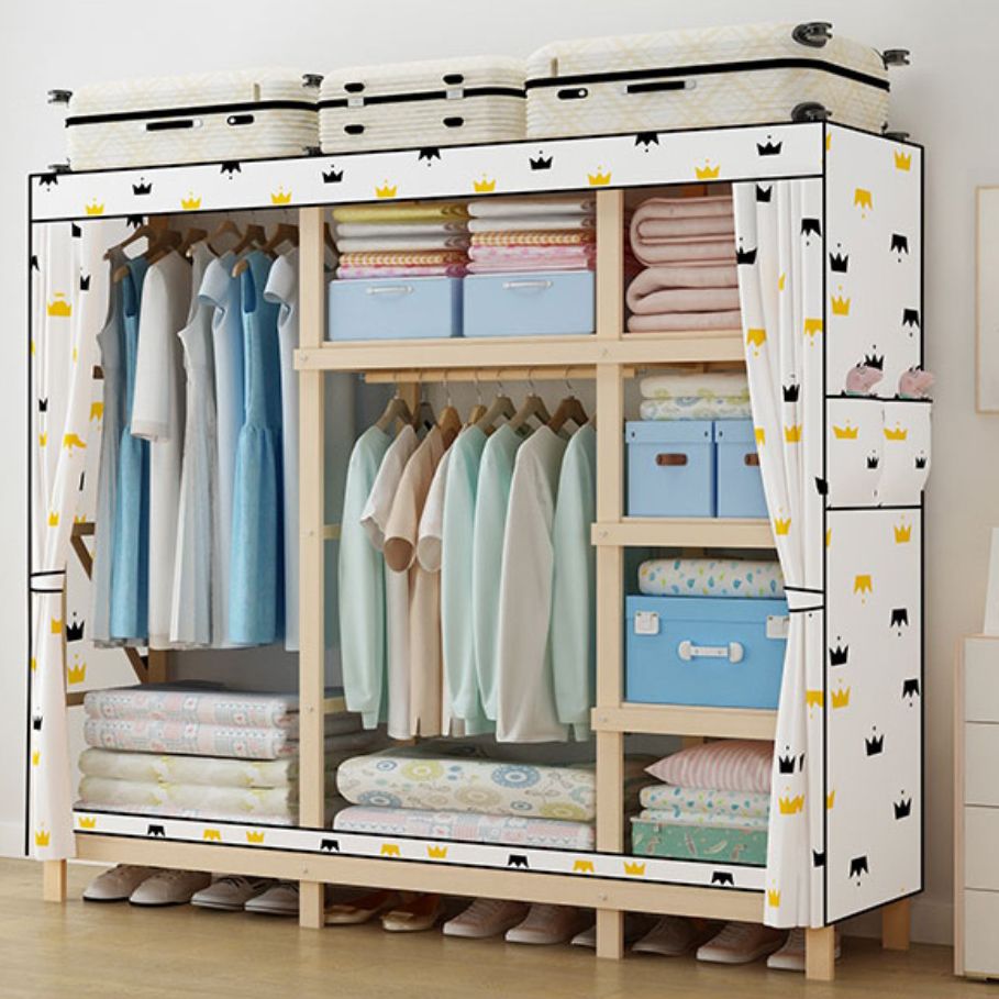 Contemporary Style Wardrobe Pine Solid Wood Wardrobe Closet with Legs