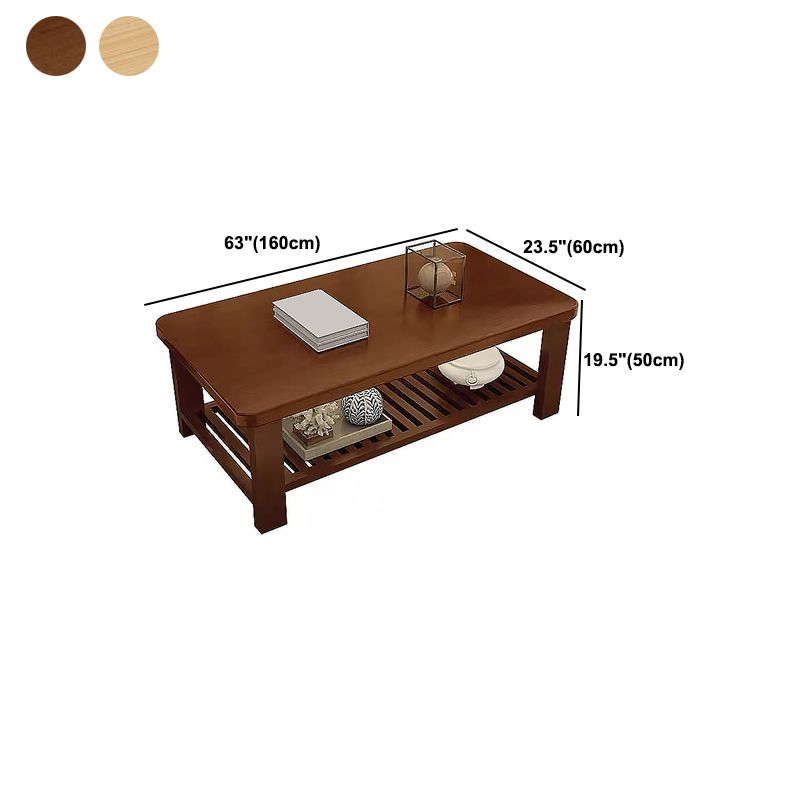 4 Legs Base Design Cocktail Table Wood/brown Pine with Storage Rack Coffee Table