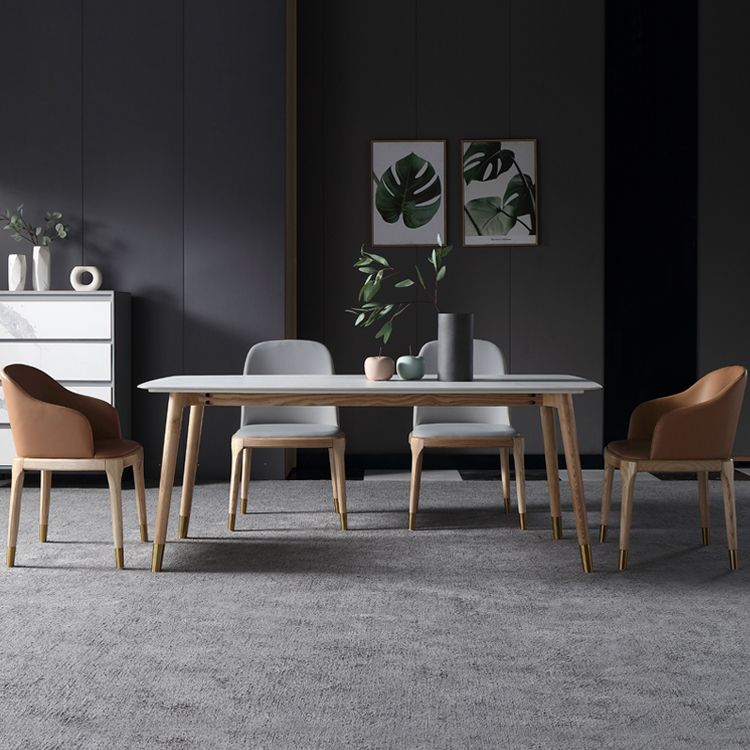 Sintered Stone White Tone Dining Table Luxury 4 Legs Table for Dining Room