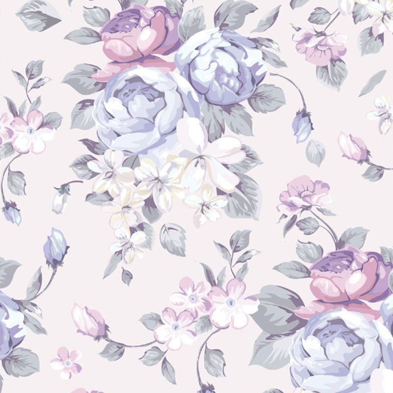 Purple Flower Print Mural Wallpaper Florentine Contemporary Stain Resistant Wall Art