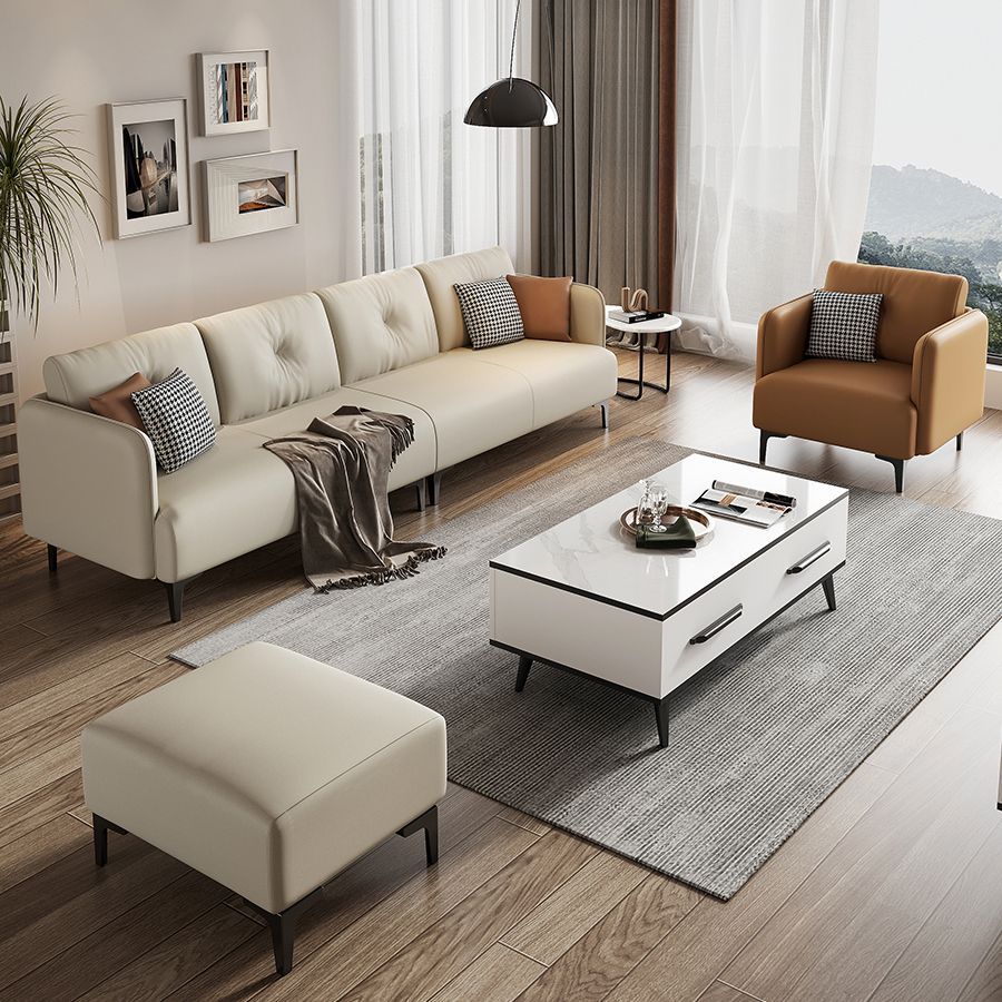 Tufted Square Arm Standard Modern Settee Couch in Orange/white