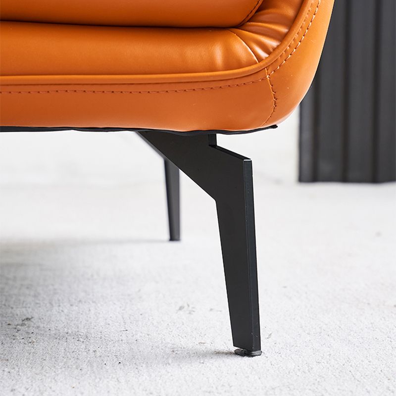 Genuine Leather Accent Chair 4 Legs Solid Color Room Chair for Living Room