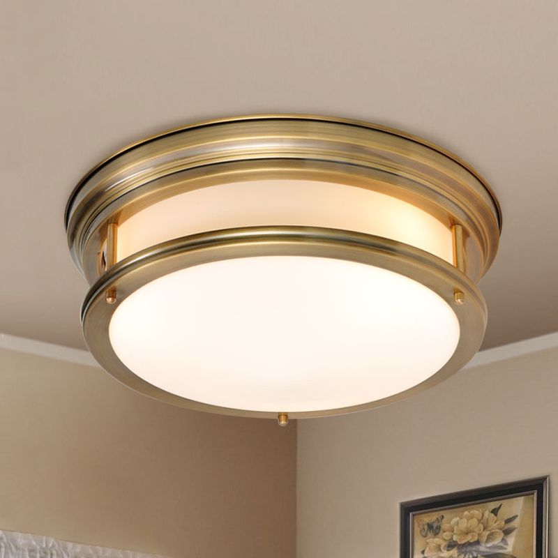 Drum Metallic Flush Mount Lamp Colonialism 3-Light Bedroom Ceiling Light Fixture in Gold