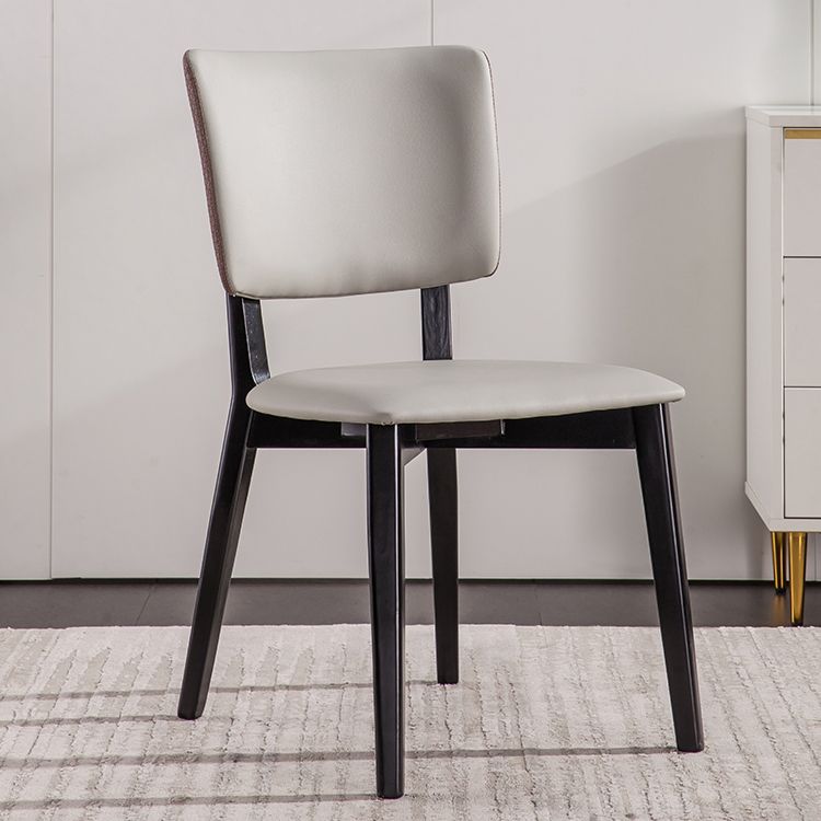 Solid Wood Frame Dining Chairs Modern Faux Leather Armless Chair