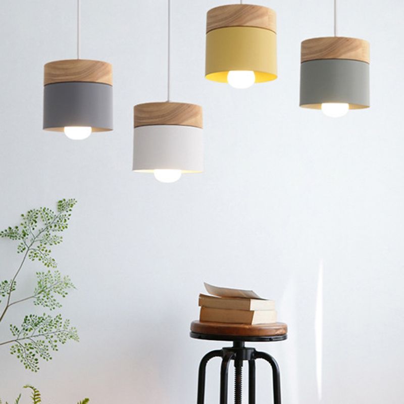 1 Light Cylindrical Hanging Pendant Modern Macaron Style Metal Hanging Lighting