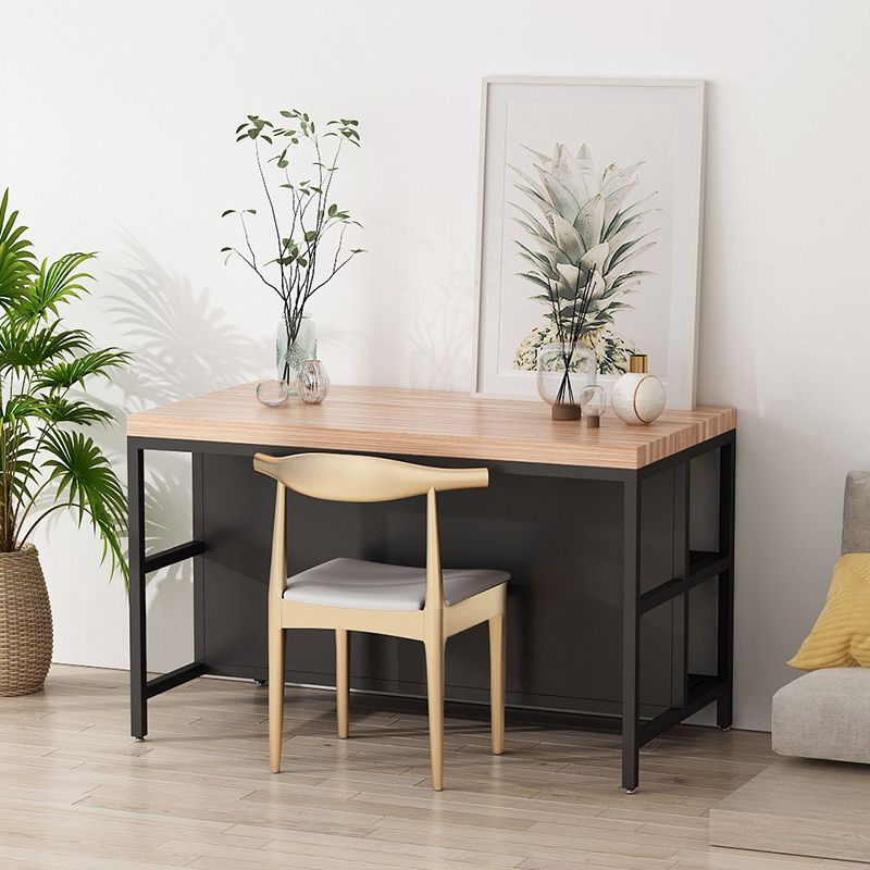 Light Wood Finish Kitchen Island Table with Metal Open Storage