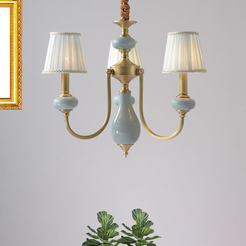 Cono sala da pranzo lampada lampada in campagna tessuto 3/6 luci a 6 luci di illuminazione a sospensione in ottone