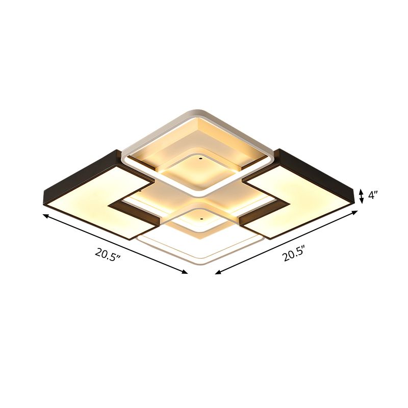 Lumière rectangulaire / carrée Lumière en métal contemporain DEL Black Ceiling Light Fixture for Living Room in Warm / White, 20.5 "/27" /31.5 " W