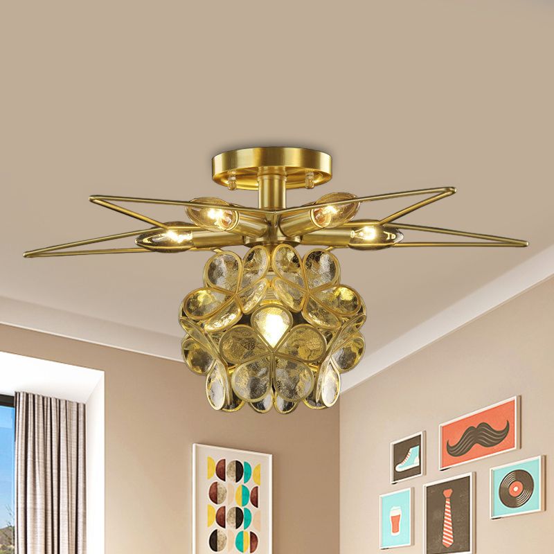 Star Metal Close to Ceiling Light Contemporary 1 Light Pink/White/Blue Semi-Flush Mount Lighting