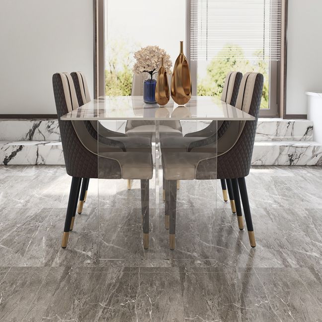 Modern Sintered Stone Dining Table Double Pedestal Table with Acrylic Base for Home