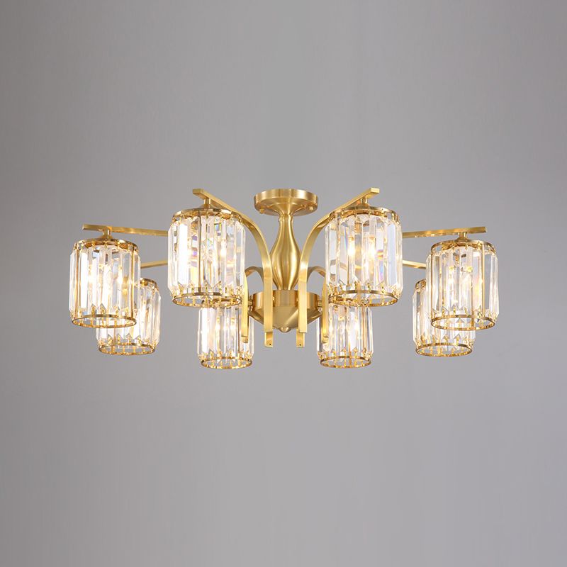 Éclairage de plafond de chambre à coucher multi-tampons moderne de cuivre en cuivre avec nuance en cristal