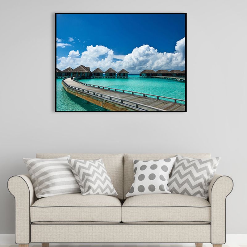 Brug naar zee hedendaagse landschap canvas kunst zitkamer muur decor in pastelkleur