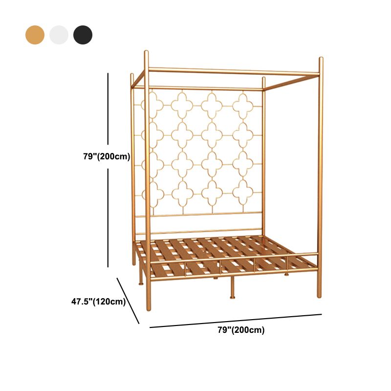 Metal Four Poster Bed with Open-Frame Headboard, Glam Standard Bed