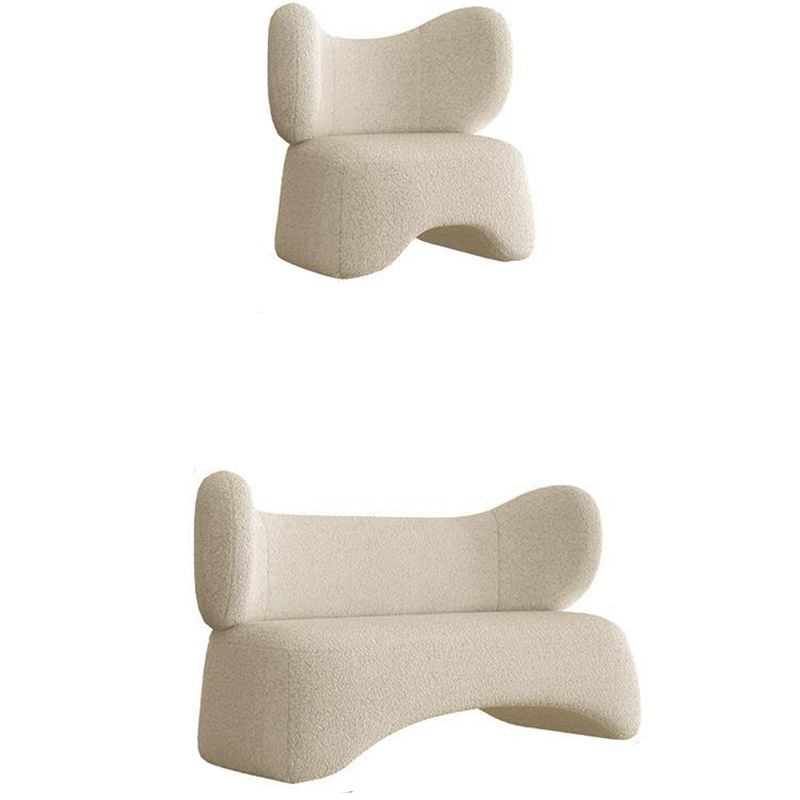 Modern Fabric Sofa in White, Tuxedo Arm Standard Sofa for Living Room