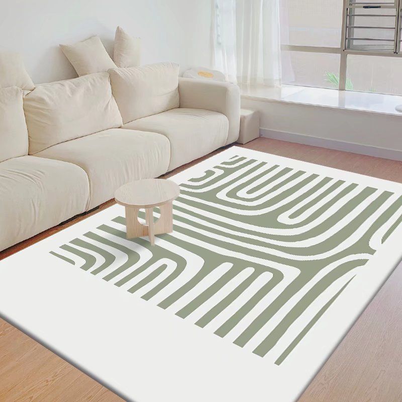 Green Modern Rug Polyester Irregular Line Rug Washable Rug for Drawing Room