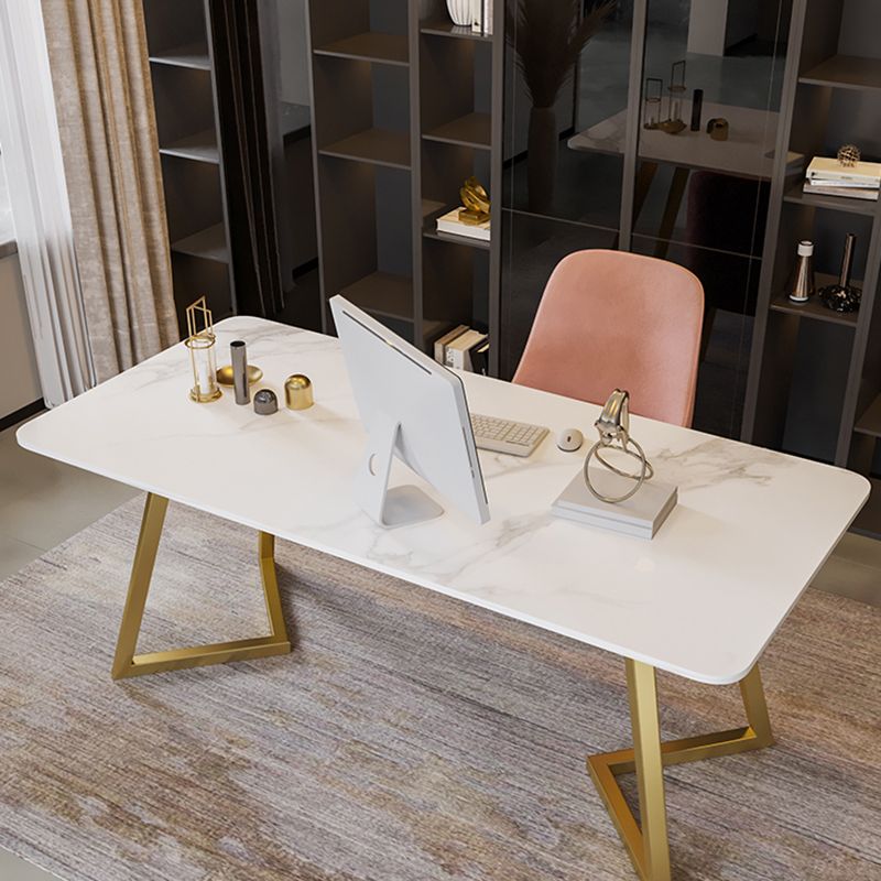 Glam 29.53-inch Tall Writing Desk Sled Base Gold Office Desk